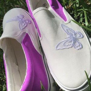 Off Brand Vans Style Butterfly Custom Slip Ons